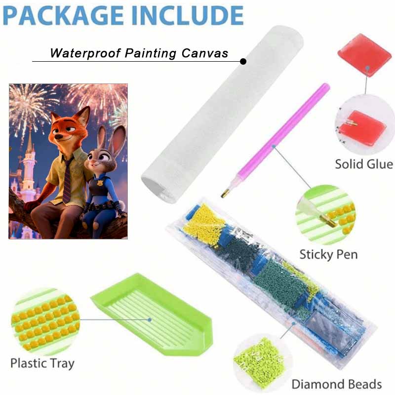 Disney Diamond Painting Kit Zootopia Nick Judy Fireworks Hand Embroidery 5D DIY Diamond Art Home Decor Creative Handicrafts Gift Set
