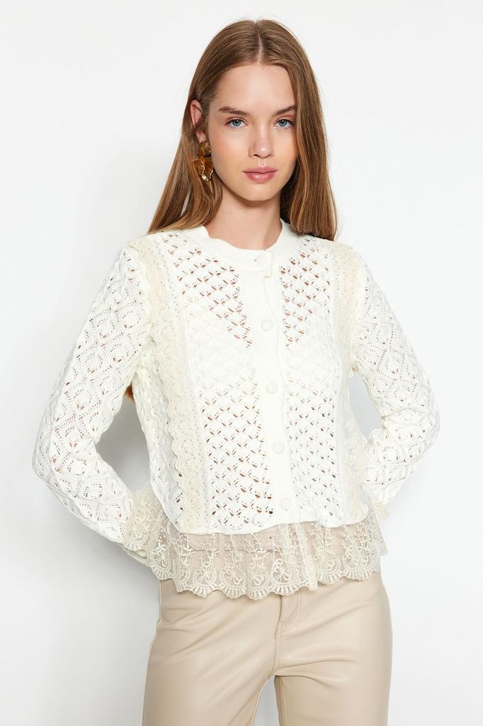 Женский модный стильный кардиган, черный укороченный кружевной ажурный ажурный трикотажный кардиган