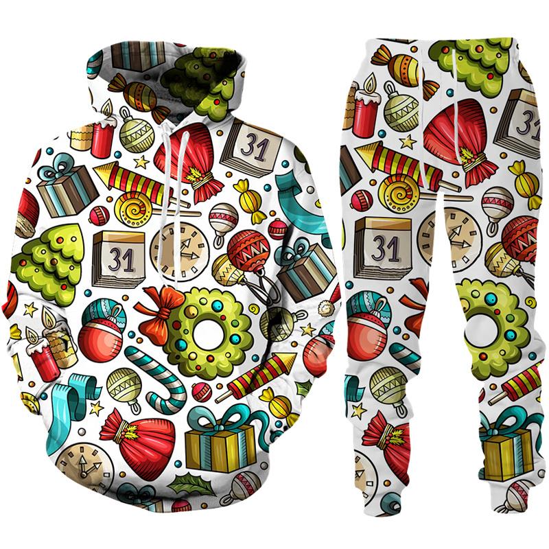 Funny Christmas Theme 3D Print Costume Men/Women Casual Hoodie Pants Outfits Set New Year Party Holiday Streetwear Clothing Suit