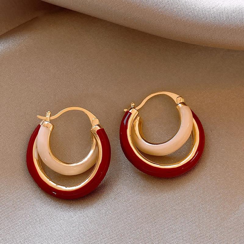 Vintage C-shaped Maillard Contrasting Ear Buckles Fashion French Court Style Earrings Vintage Antique Earrings