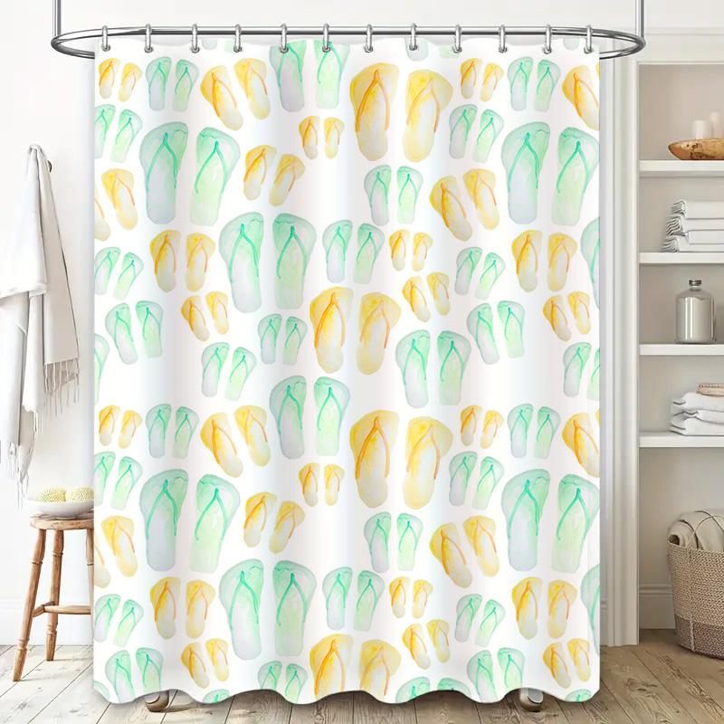 Summertime Vibes: Colorful Flip-Flop Shower Curtain for Bathroom Decor Waterproof Fabric with Easy-Close Hook Rings Rod