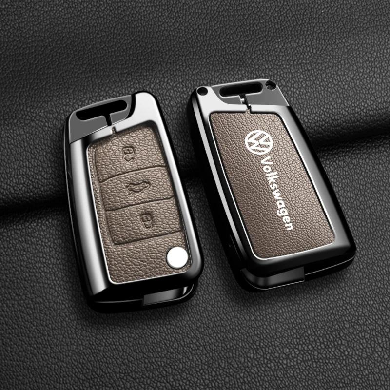 For VW Zinc Alloy Car Leather Key Cover Case Holder Protector Shell Fob For VW Volkswagen Golf 7 MK7 Tiguan MK2 Keychain Acces
