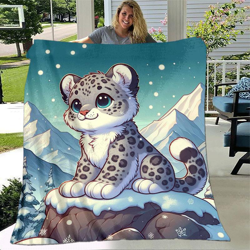 1pc Cute Animals Printing Lightweight Flannel Blanket, Comfortable and Warm Blanket, for Camping Sofa Bed and Couch Office, Gift