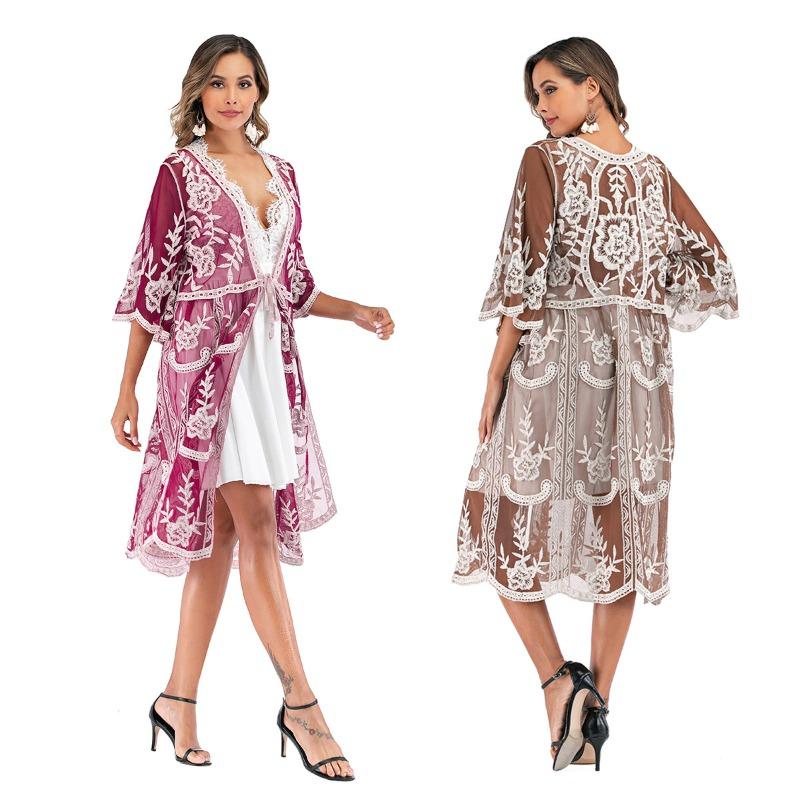 Женский кардиган Вышитые платья Купальники Кружевной внешний кардиган Пляжные накидки
