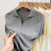 Тонкая рубашка поло с лацканом, вязаная футболка с коротким рукавом и уникальный топ на молнии до половины для женщин летом