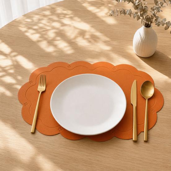 2 Pcs Leather Placemats with Embossment Design No-Slip Heat Resistant Table Mats