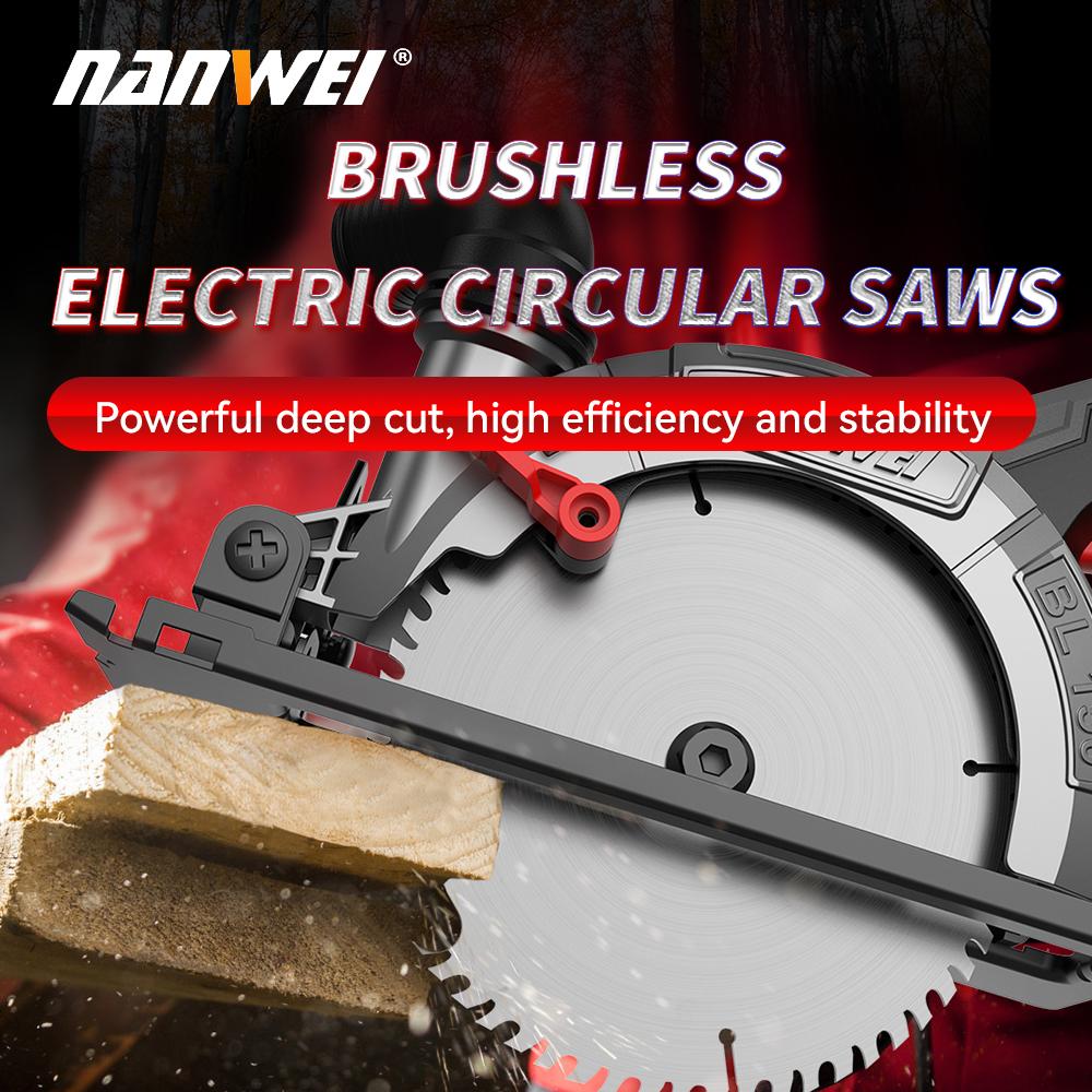 NANWEI Электрическая дисковая пила 6", бесщеточная, 21 В, регулируемый угол, 6800 об/мин