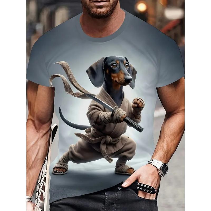 White funny men's T-shirt cartoon 3D printing summer casual short sleeved pullover fashionable T-shirt outdoor men's clothing