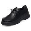 Fashion 2024 Spring Thicken Soled Women Lace-Up Soft Leather Shoes Round Toe Thick Heel Loafers  Elevated Soft Sole  Mary Jane