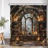 Vintage Library Shower Curtain Medieval Study Room Antique Castle Magic Bookshelf Bath Decor Study Theme Polyester Bath Curtain
