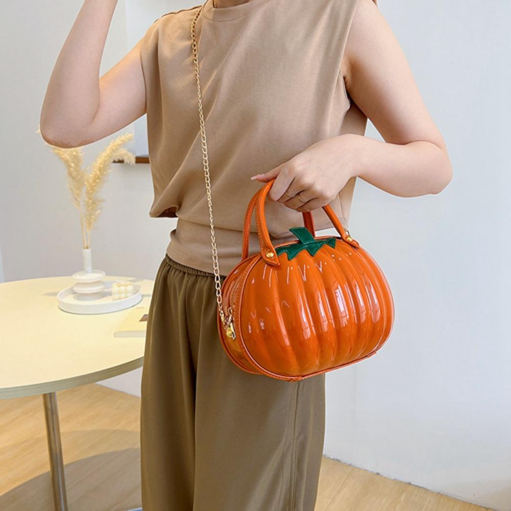 Zipper Pumpkin Shoulder Bag PU Leather Crossbody Tote Bag Adjustable Candy Treat Bag  Gift