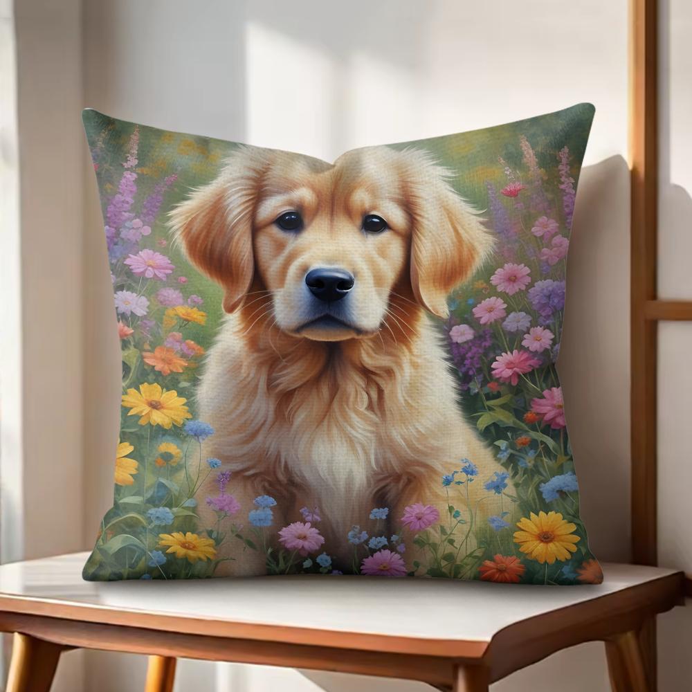 watercolor Pet Dog Cushion Cover Natural Linen Organic Fabric DoubleSided Printing Couch Pillow Covers Home Decor Gift