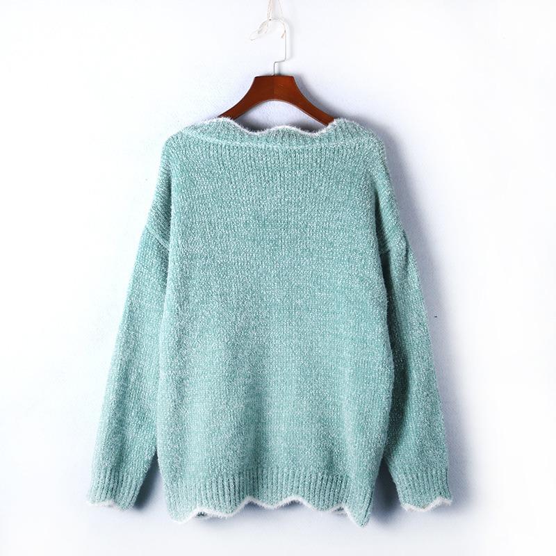 Пуловер с V-образным вырезом, теплый мягкий тканевый милый пуловер, разноцветная трикотажная базовая рубашка, женская повседневная рубашка с длинными рукавами, осень-зима