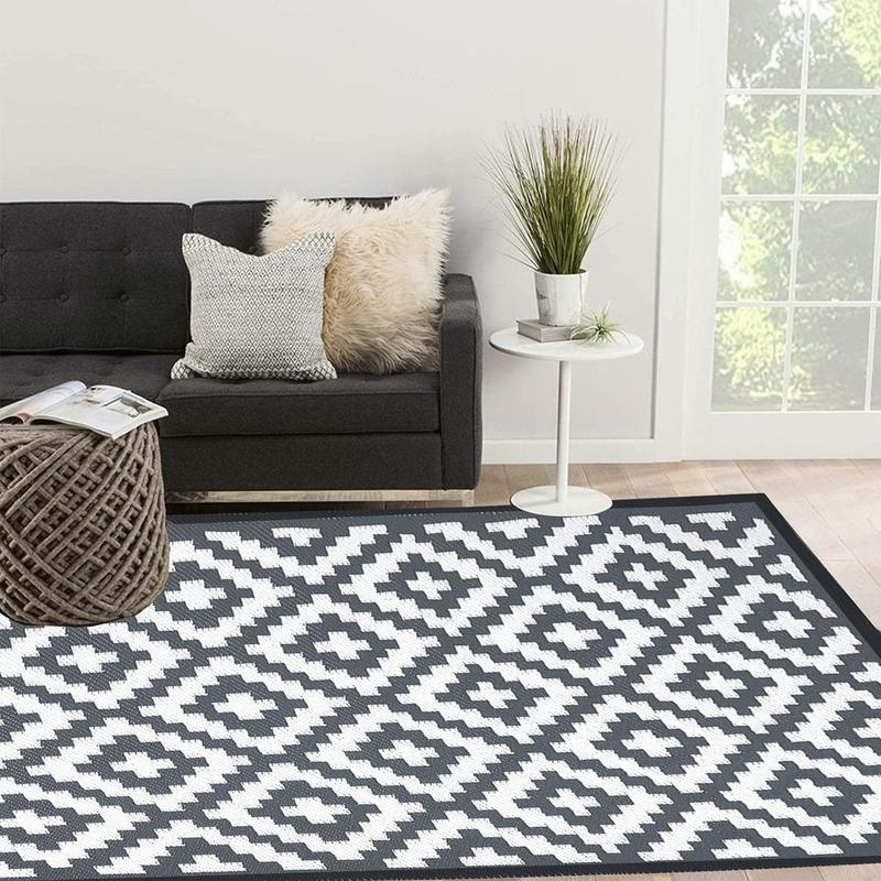 Уличные коврики для патио, двусторонний, легко очищаемый ковер для патио, портативный удобный тканый уличный ковер