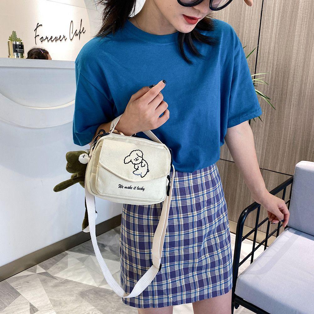 Women'S Messenger Bags Ladies Canvas Printed Cute Envelope Bag Lady Sweet Cartoon Student Shoulder Bag Small Square Flap Bags