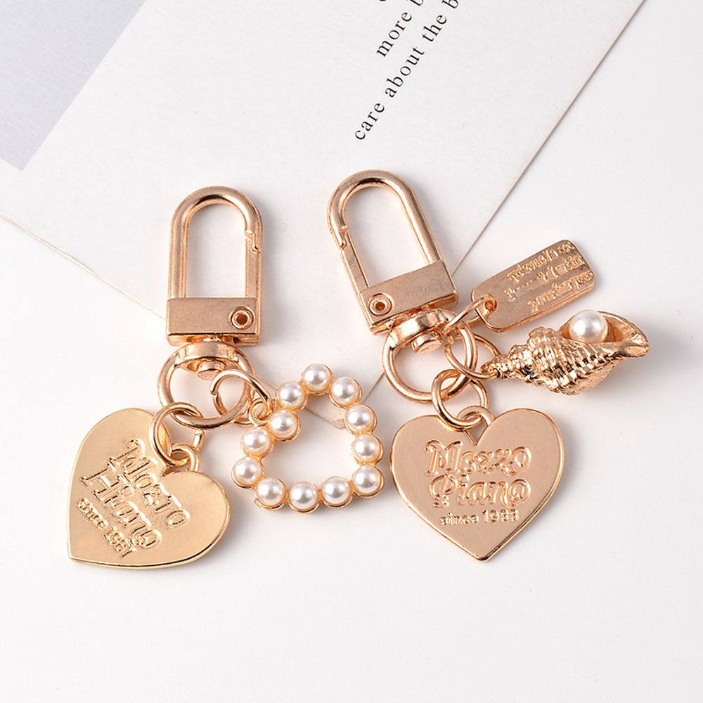 Korean Pearl Shell Conch Gold Color Fashion Bag Charms Heart Key Ring Key Chain Key Accessories