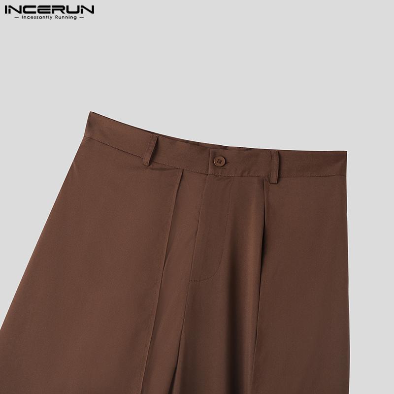 INCERUN Мужские повседневные однотонные брюки хакама с высокой талией нестандартной формы