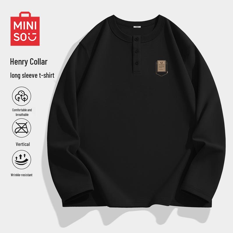 MINISO Мужская футболка с длинным рукавом и воротником-хенли