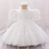 White Baptism Party Baby Girl Dress Short Sleeves Bow Tulle 1st Birthday Wedding Princess Dresses Embroidery Kids Costume