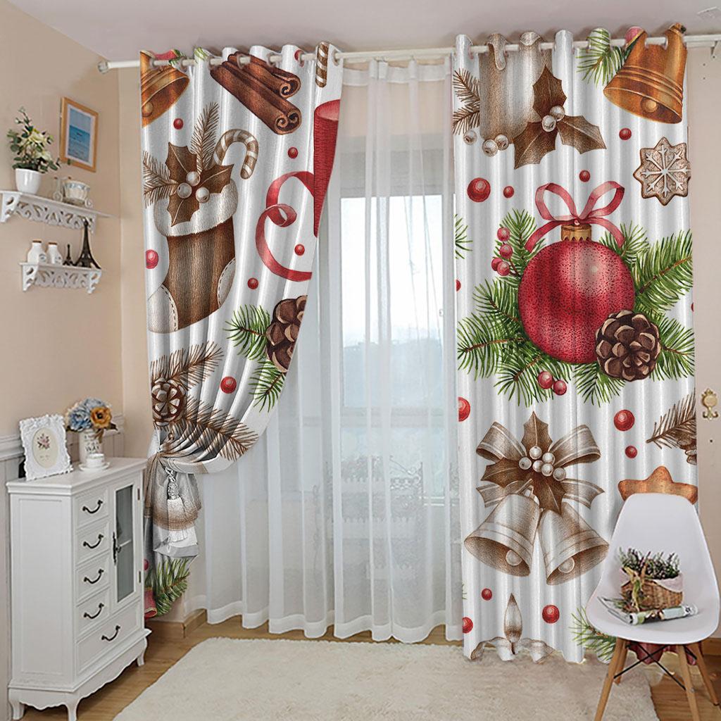Рождественские печатные шторы Cortinas из 100% полиэстера для гостиной, спальни, затемняющие шторы, перфорированные кухонные аксессуары, защита от пыли