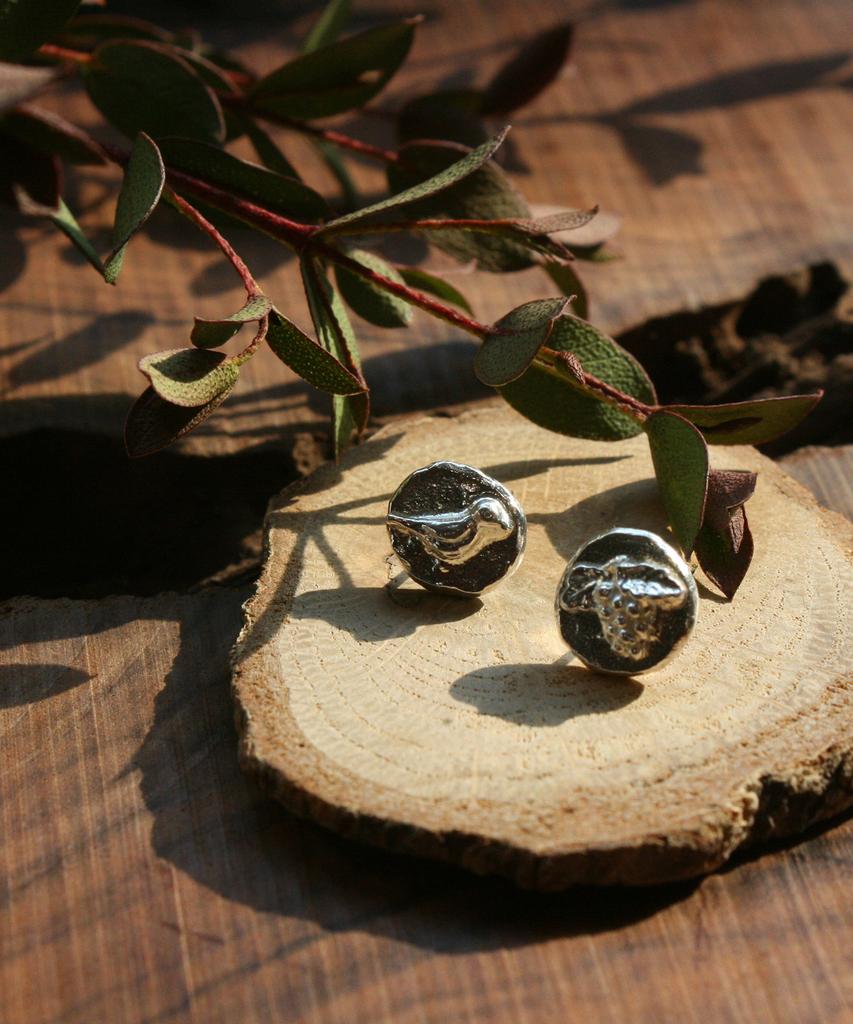 Серебряные серьги 'Лесная птица и виноград Ирис' _20