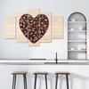 Feeby Five piece picture canvas print, Coffee bean heart