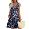 Women's Summer Casual U-shaped Tie Pocket Popular Floral Print Dress