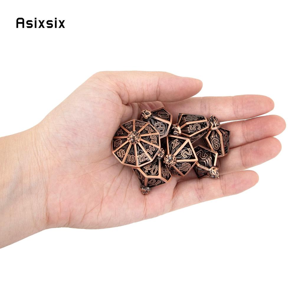 7 Pcs Copper Flame Metal Dice Hollow Metal Polyhedral Dice Set Suitable for Role-Playing RPG Board Game Card Game