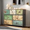 Rosahqnda Vintage Cabinet with Fabric Drawers TV Stand Chest of Drawers for Living Room Dining Room Bedroom Iron Frame