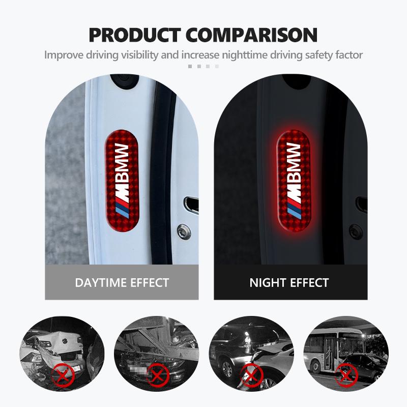 2pcs Car Night Reflective Strip Warning Stickers Road Safety Tips For BMW 1 3 5 7 Series M F01 F20 F10 F13 E52 E53 E60 E93 RI3