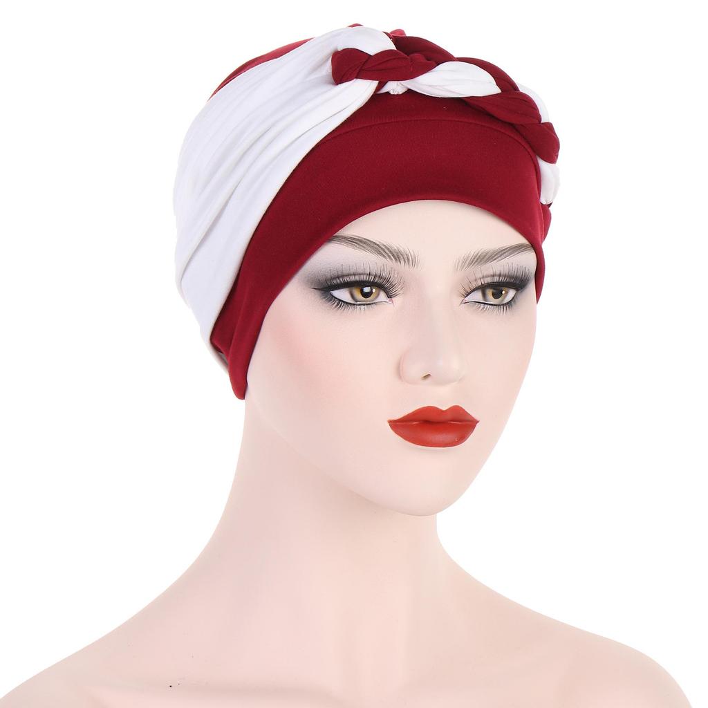 Multicolor Side Braid Soft Headscarf Hat for Muslim Women and Chemotherapy Patients