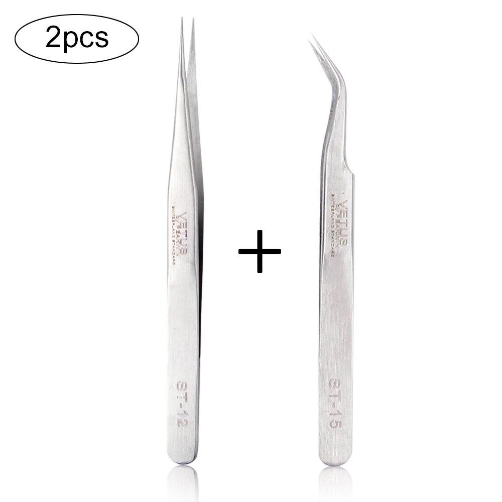 2pcs Stainless Steel Eyelash Extension Tweezers Volume Lashes Straight Curved Pick Up Eyelashes Individual Tweezer Makeup Tool