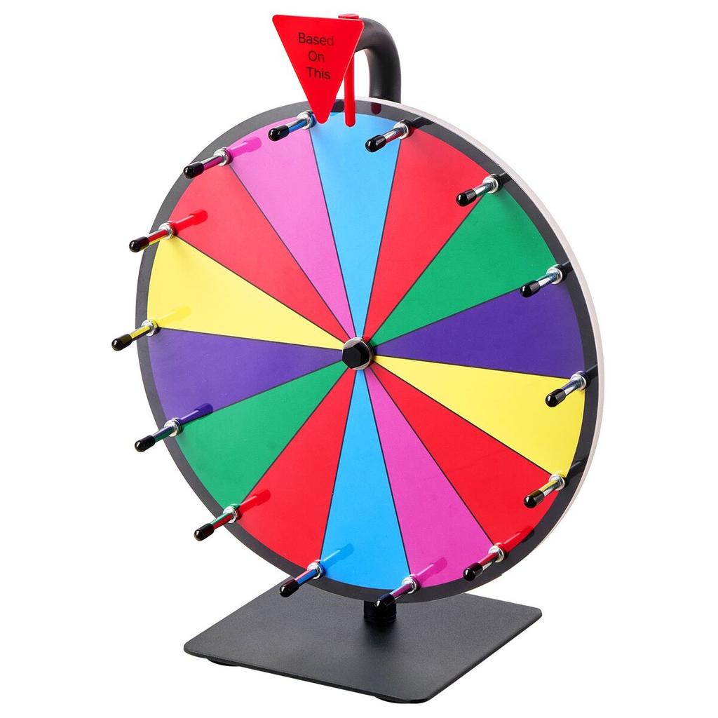 305 mm Spinning Prize Wheel, 14 Slots Spinning Wheel with Stand, Tabletop Win Fortune Roulette with a Dry Erase and 2 Markers, 6 Colors, Easy