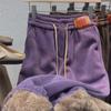 Женские зимние спортивные штаны из хлопка и бархата: Свободная, теплая, повседневная овчина для студенток
