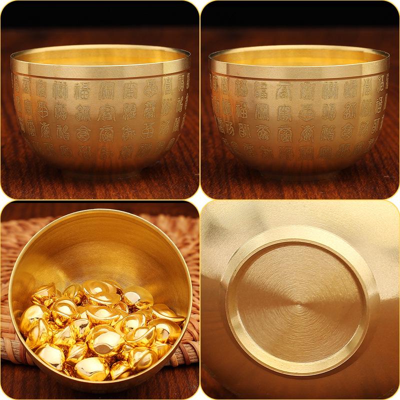 Латунный китайский цилиндр-орнамент «Сто благословений» с горшком сокровищ и слитком из сплава, ручная работа