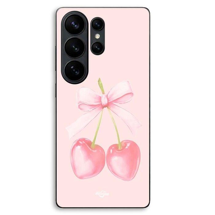 Coque Pour Samsung Galaxy S26 Ultra Cerise noeud fond rose pastel Maniacase