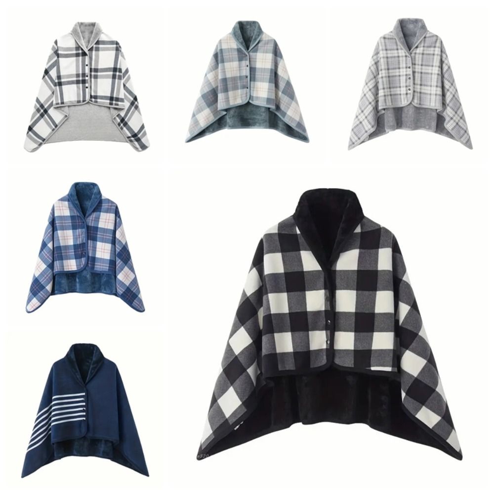 140*100cm Plush Stripe Warm Shawl Thicken Wearable Scarf Women Soft Flannel Blanket Shawl  Winter