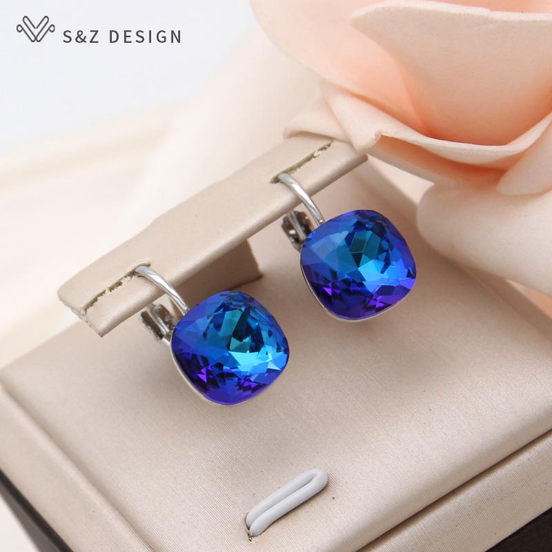 Fashion Square Colorful Crystal Drop Earrings For Women Wedding Rose Gold Color Jewelry Eardrop