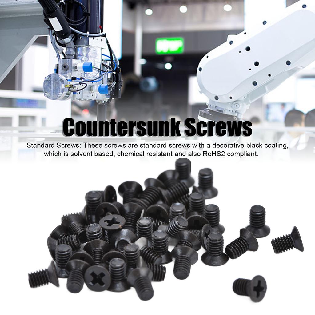 50Pcs Countersunk Cross Screws DIN 965 Black Galvanized Machine Screw Assortment KitM3x5