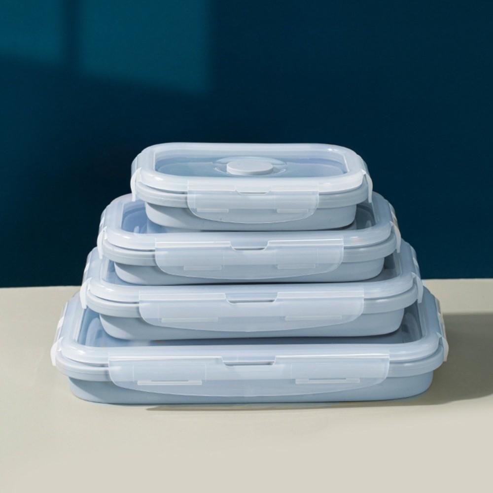 4pcs Microwaveable Silicone Lunch Box Rectangular Food Storage Container Foldable Lunch Box Student