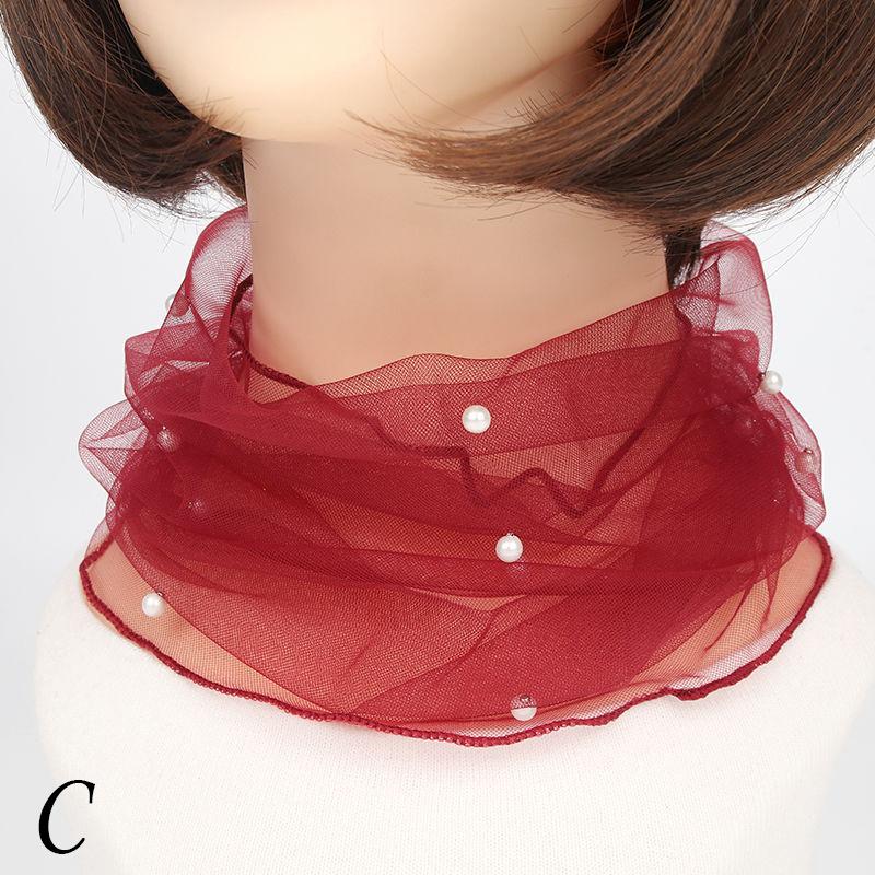 Women Clothing Accessories Transparent Scarf Circle Scarf Pearl Decor Mesh Fashion Elegant