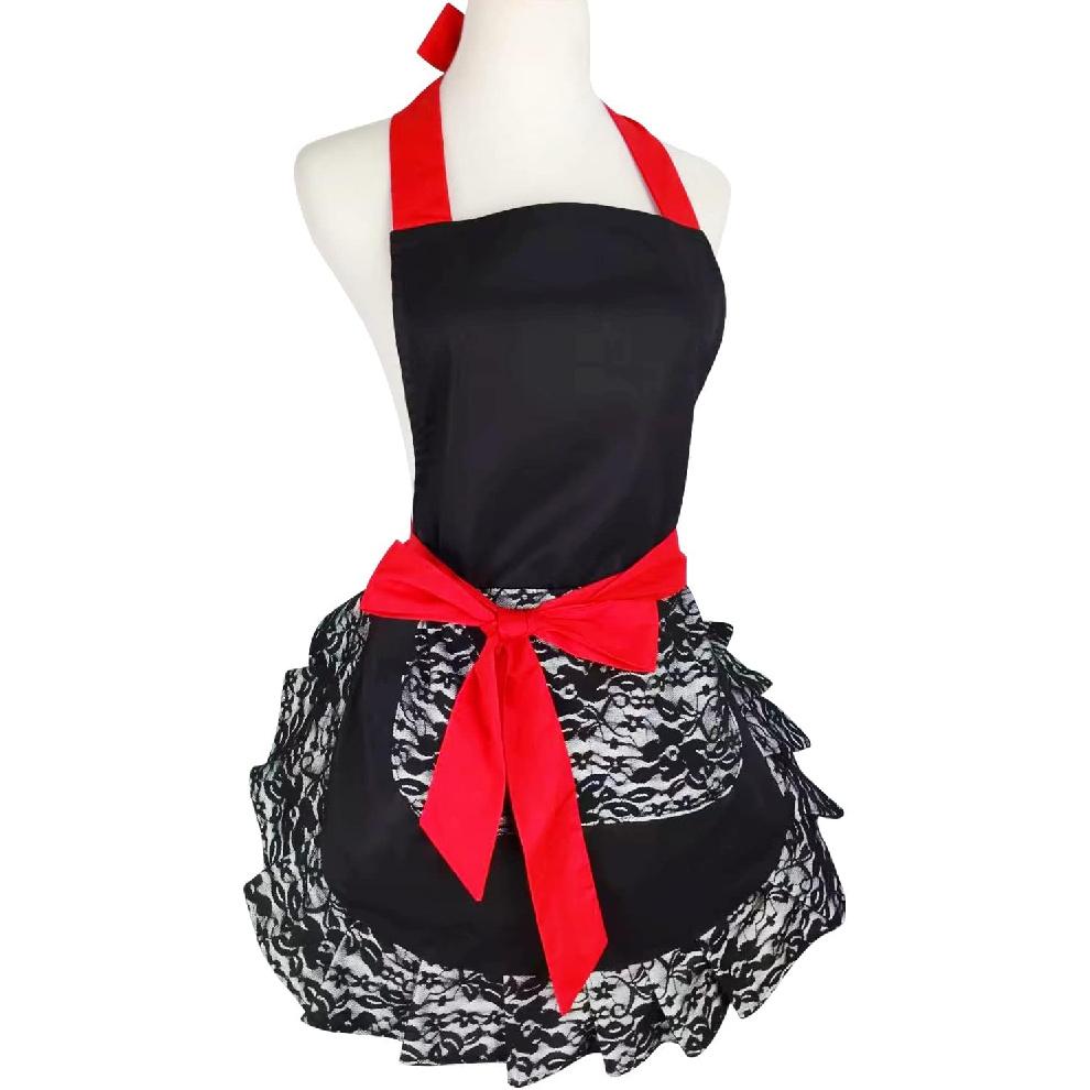 Черный кружевной кокетливый фартук с карманом, забавные ретро сексуальные кулинарные пинап-фартуки для женщин, девушек