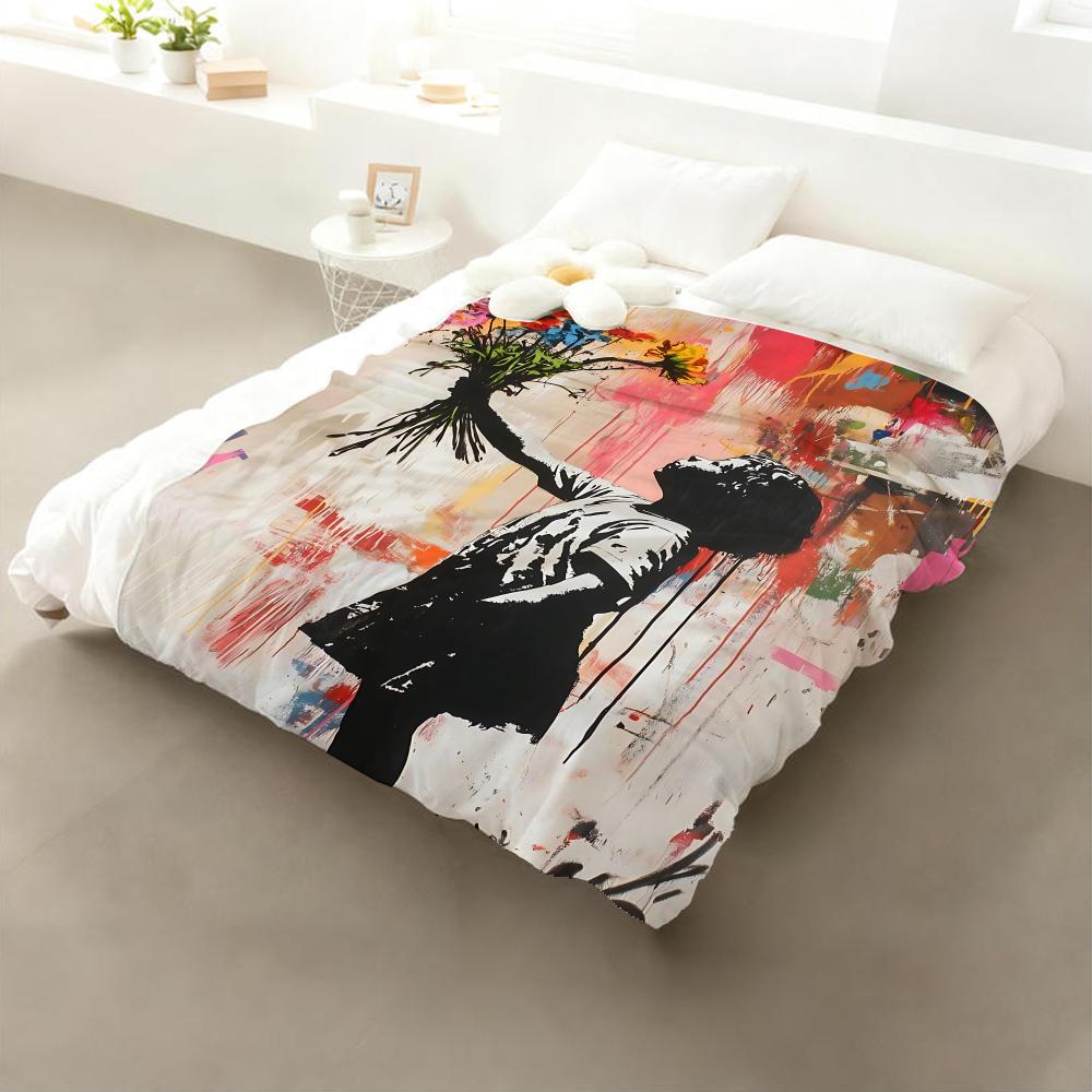 B-Banksy Street Art Throw Flannel Throw Blanket: Soft Kid-Friendly Warm Anti-Static All Season Washable Couch Bed Home