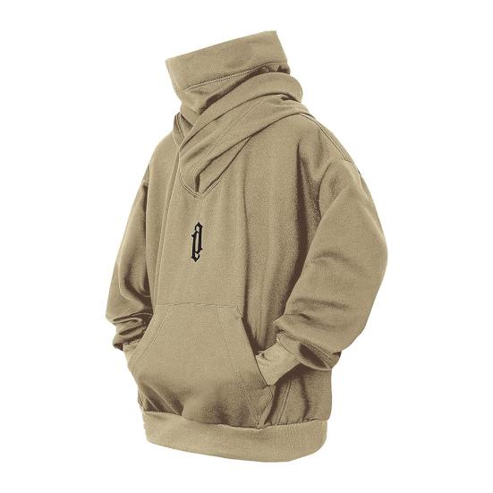 Мужская зимняя толстовка с капюшоном и высоким воротником, защита шеи, пуловер с капюшоном, длинные рукава