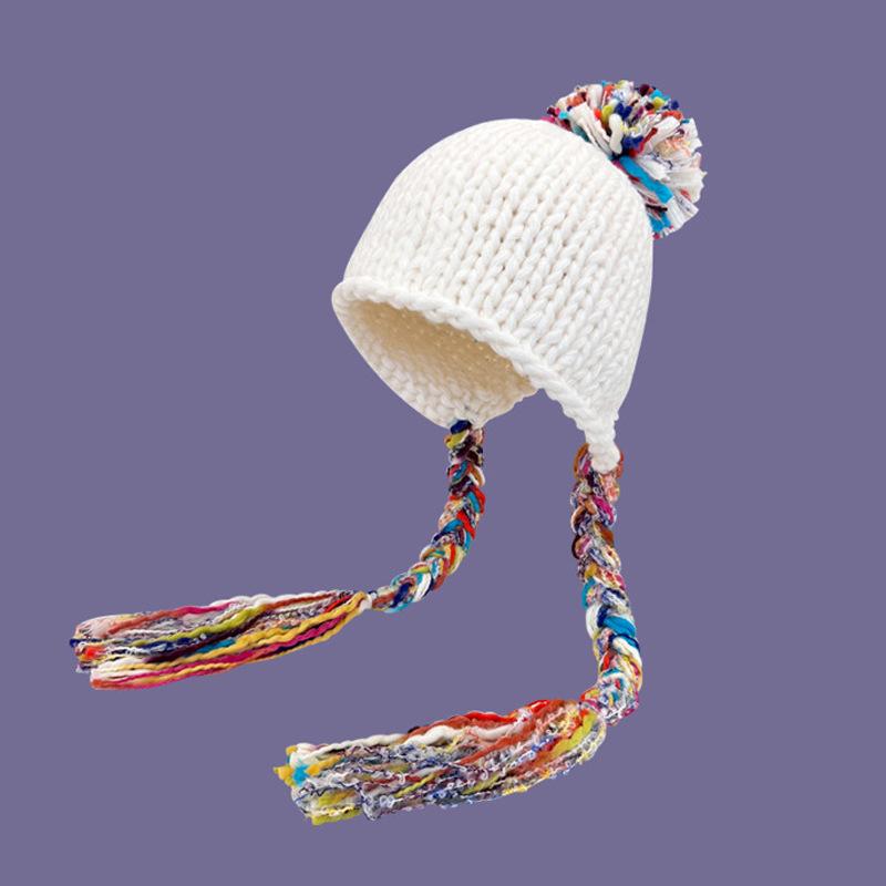 Autumn and Winter New Hats Women's Fringed Wool Hats Winter Ethnic Style Sweet Ear Hats Bag Head Knitted Hats