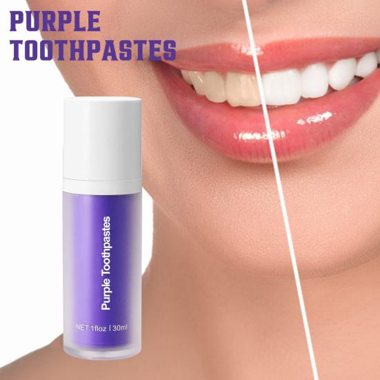 30ML Purple-color Teeth Whitening Toothpaste Teeth Stain Removal Gums Care Deep Cleaning Color Corrector Brightening Toothpaste