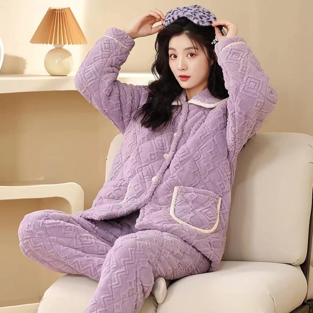 Женский костюм из кораллового флиса с подкладкой, трехслойный утолщенный, можно носить на улице, осенне-зимняя домашняя одежда, зимний флис, теплый