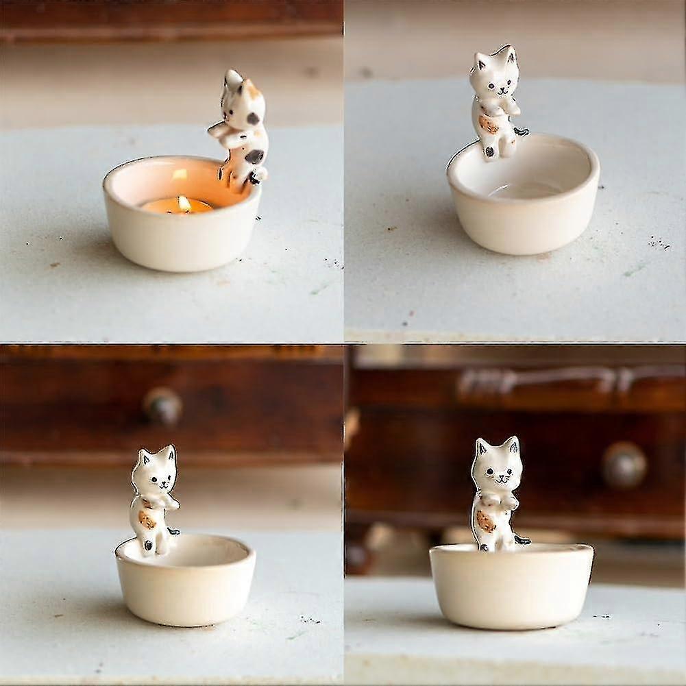 Cartoon Kitten Candle Holder, Kitty Warming Its Paws Cute Scented Light Holder, Cat Candle Holder With Warming Cat Paws, Gift For Cat Lover - Pjun