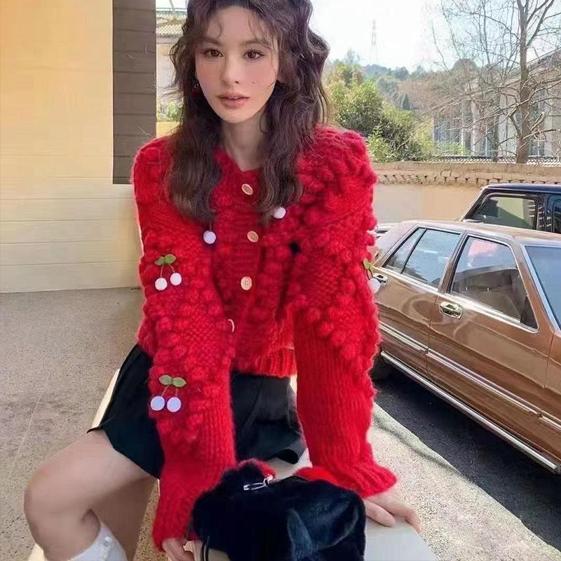 Женский вязаный кардиган Design Sense ниши вишневого цвета, высококачественный и уникальный мягкий клеевой свитер, женский весенне-осенний кардиган