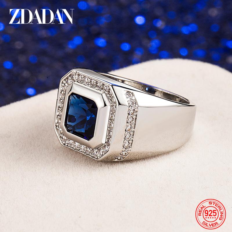 925 Sterling Silver Emerald Finger Rings for Men Fashion Party Jewelry